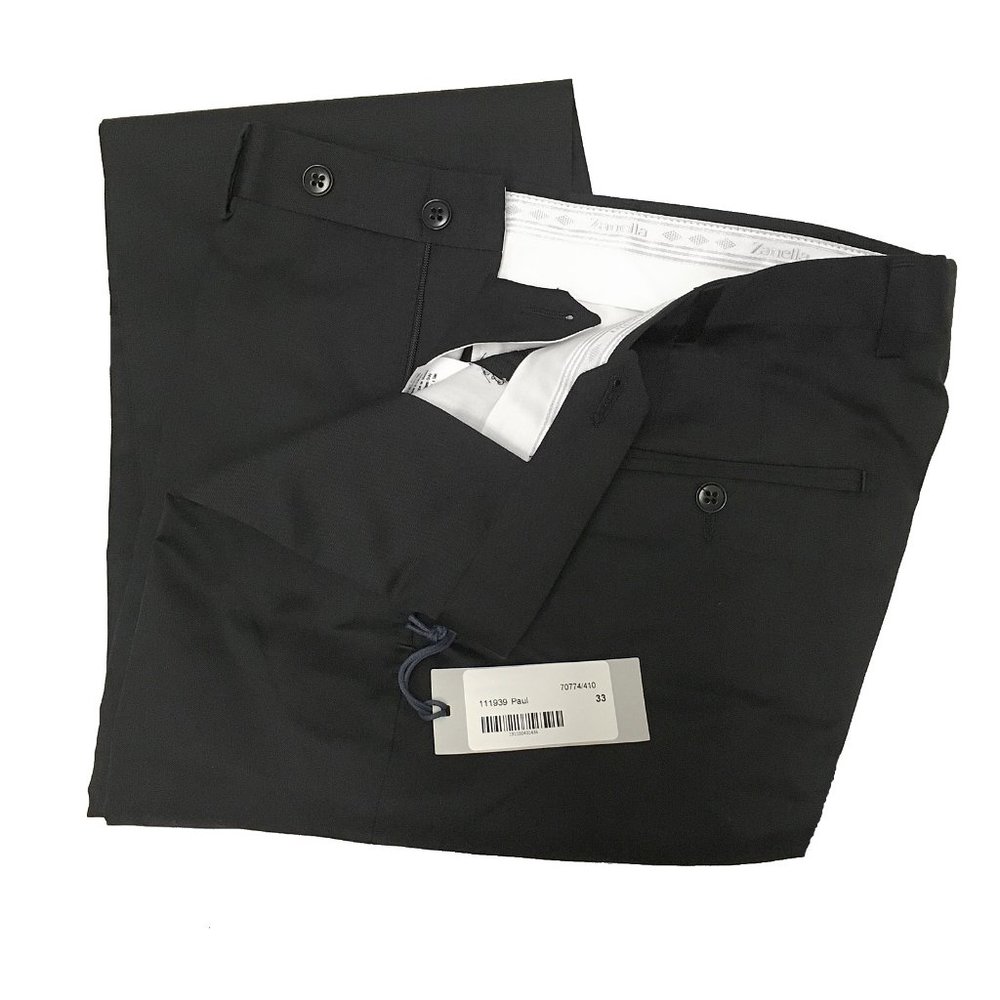 NEW $395 Zanella Dress Pants!  33  Black  Style is Paul  Flat Front  100% Wool